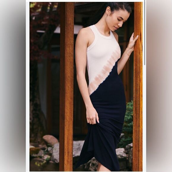 Anthropologie x Electric & Rose Venice Ribbed Maxi Dress M in pink white navy - Picture 2 of 8